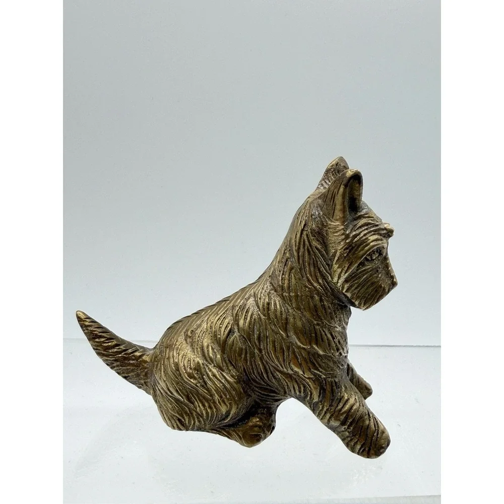 Scottie Dog Terrier Paper Weight Brass Statue Figure Great Patina And Shine